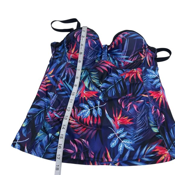 Yonique Women M Tropical Floral Print Tankini Top Adjustable Straps Padded Cups - Picture 7 of 9